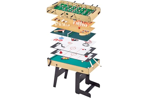 Kangui Table Multi Jeux Pliable 16 en 1 pour ado - Baby-Foot, ping Pong, Billard, Bowling, palets,...