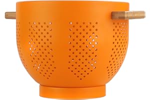 BEIFEIER Scolapasta in metallo con manico in legno, verniciato a polvere, 22 cm, colino da cucina grande con base stabile, perfetto per pasta, frutta, verdura (Arancione Opaco)