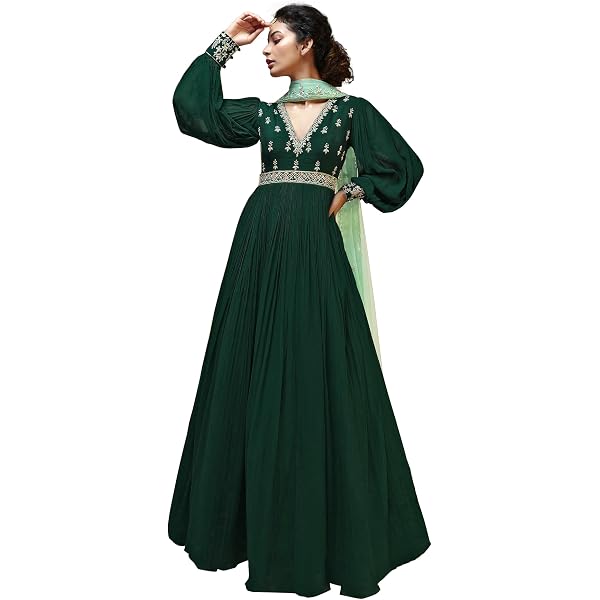 TRENDMALLS Damen Kurta-Set In Grün – Vichitra-Seide Mit Stickerei, Inkl. Hose & Dupatta, Für Hochzeiten & Feste