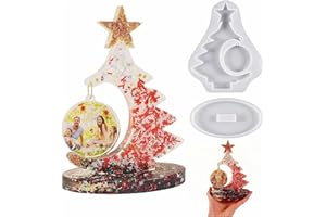 Yeria Moules en Silicone Moules de Noël, Arbre de Noël Ornement résine époxy Cadre Photo avec Pendentif Rond Moule en résine Maison Décoration