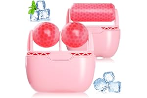 GeeRic Ice Roller,Ice Roller Rodillo de Cara de Hielo de Silicona para Aliviar Ojos Hinchados ice roller facial para cuerpo ojos cuello y cara para ojeras Rosa