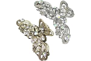 NYXSEAT 2 sztuki spinek do włosów w stylu vintage, błyszczące spinki do włosów ze strasu, damskie chwytaki kwiatowe w stylu retro, antypoślizgowe spinki do włosów, modne akcesoria do włosów, garnitur dla