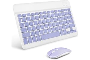 Tastiera wireless portatile, AIMMIE Rechargeable10 universale ultra sottile per tablet con mouse, piccola per iOS/Android/Windows, laptop, telefoni (Purple)
