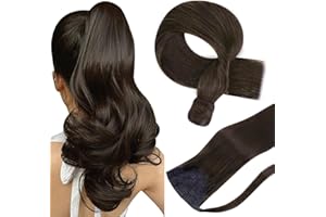 ‎HETTO Hetto Ponytail Extensions Echthaar Braun Haar Extensions Echthaar Für Zopf Remy Pferdeschwanz Haarteil Echthaar Glatt Haare Dunkelbraun Extensions Zopf Seidig Haare #2 45cm 80g