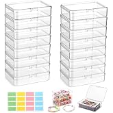 Zocipro 16 Pieces Clear Plastic Boxes with Lids, Small | Coloured Labels for Cards, Beads, Jewelry and Crafts - 10 x 3 x 1 cm
