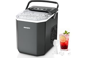 EUHOMY Macchina del Ghiaccio Casa: 9 Cubetti in 6 Minuti, Macchina per il Ghiaccio Autopulente, 12KG/24H, 2 Dimensioni di Ghiaccio, con Maniglia/Paletta/Cestello, Nero