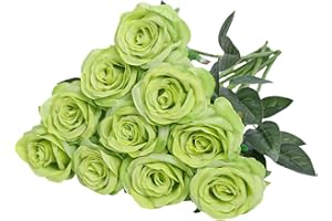 Nubry künstliche Seidenrose Blume einzigen Stiel lebensechte gefälschte Rose für Hochzeit Blumenstrauß Blumenarrangements Home Party Centerpiece Dekoration, 10pcs (grün)