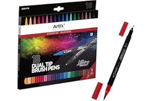 ARTIX PAINTS ARTIX Rotuladores Lettering, 18 Colores Surtidos, Brush Pens Punta Fina, Pincel Doble Punta, Marcadores Acuarelables, Especial para Graffiti, Caligrafía, Dibujo, Lettering para Niños y Adultos (18)