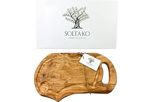 SOLTAKO Tagliere in Legno d'Ulivo Rustico - Tagliere da Cucina per Formaggi Rustici - Tagliere Professionale Grande - Tagliere per Salumi, Aperitivo, Carne, Verdure, Pizza (Lunghezza di 40-43 cm)