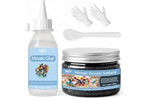 WAN2TLK Mosaic Craft Kit, Mosaic Glue and Grout, Applicator, Gloves, for Mosaic Tiles, Glass, Coaster Art, Home Decoration (Black Grout)