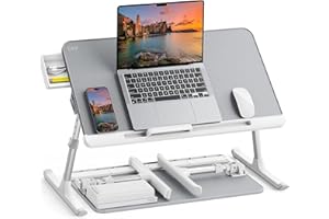 SAIJI 100% E0 Eco drewniany blat, stół do łóżka, regulowana wysokość, nóżki do sanek, łatwe przesuwanie, skóra PCW, stolik do czytania i jedzenia