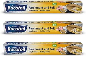 BBLISS Foil and Parchment Paper 2 in 1 Easy to Shape 5m x 30cm | Durable and Tear Resistant | Non-Stick Coating - Pack of 3 Rolls