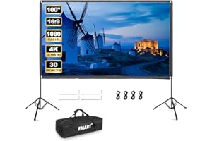 EMART Telo Proiettore di Proiezione 100 Pollici 4K HD con Set Supporto, Lo Sfondo Può Essere Proiettato su Entrambi i Lati, Adatto per La Visione di Film in Sala, Riunioni ed Eventi All'aperto