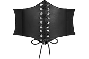 SUOSDEY Black Corset Waist Belt for Women Tied Waspie Belt Lace-up Cinch Belt Elastic Wide Belt for Halloween Theme Party