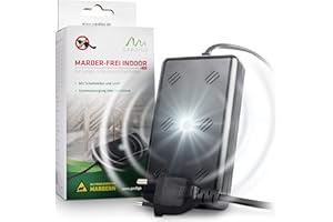 Gardigo® Repellente Martore da Interno con Ultrasuoni | Protezione Antiroditori Casa, Garage, Fienile, Soffitta | Collegamento 230V - Luce Flash LED | Frequenze Variabili, Anti Martora