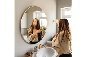 ‎CERAMAT Ceramat Spiegel Rund Gold 80 cm Ø mit Rahmen, Runder Spiegel mit Metallrahmen und Aufhängung, Badezimmer Spiegel, Dekorative Wandspiegel Gold rund für Bad, Wohnzimmer, Schlafzimmer