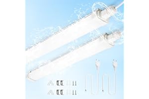 BRIGHTFLY Reglette LED 120cm(2 Pièces), Fiche Européenne IP65 Étanche Neon Tube, 30W 3420LM 6500K Connectable Luminaire Plafonnier pour Garage, Atelier, Bureau, Cuisine, Entrepôt, Facile à Installer