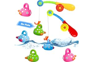 FAJIABAO Baby Bath Toys Fishing Game for 2 3 4 Year Olds Toddler Kids Paddling Pool Toys with 2 Toy Fishing Rod 6 Fishing Toys,Baby Shower Bath Toys Water Play Game for Kids