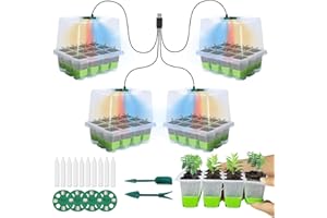 Qoosea Zimmergewächshaus Anzuchtkasten mit Pflanzenlampe, 4 Stück Mini Gewächshaus Anzucht Set mit Belüftung Deckel, Wiederverwendbare Setzling Starter für Pflanzenwachstum und Saatgutkeimung, Grün