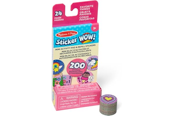 Melissa & Doug - Sticker Wow - Mini Bloc D’Activités Objets Préférés + Recharge 200 Autocollants pour Tamponneuse À Stickers - Activité Manuelle Enfant - Loisir Créatif - Cadeau Enfant 3 Ans Et +