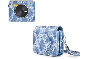 Rieibi Mini Shot 3 Retro Custodia, Custodia Protettiva in Pelle PU per la versione precedente della Kodak Mini Shot 3 Retro C300R 2-in-1 con Tracolla - Blu Denim