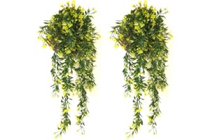 JustYit 2 PCS Artificial Hanging Plants Plastic Plants Fake Plants for Indoors Trailing Plants for Hanging Baskets for Indoor Outdoor Garden Wedding Party Decoration (Yellow)