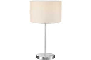 ‎LIGHTLING lightling modern Hockerleuchte in nickel matt, Stoffschirm weiß, 1 x E27 max. 60W, ø 30 cm, Höhe: 55 cm