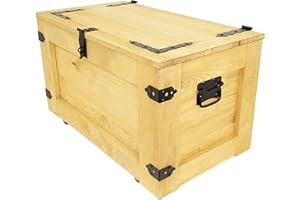 weeco Rustykalna skrzynia do przechowywania z drewna – drewniana skrzynia XL – drewniana skrzynka dekoracyjna – drewniana skrzynka z litego drewna shabby chic vintage