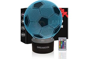 DREAMOON Fussball Geschenke Jungen Kinder, Fußball Geschenke für Jungs Mädchen, 3D Nachtlicht Kinder Lampe mit 16 Farben Ändern, Fußball Sachen Geschenk zu Weihnachten, Geschenk Junge 10 Jahre