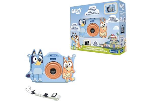 Lexibook, Bluey, Appareil Photo 4 en 1 pour Enfants avec Protection, Fonctions Photo, vidéo, MP3 et Jeux, 15 Cadres pour Personnaliser Vos Photos, Carte mémoire 8 Go Incluse, DJ078BY