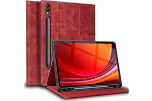 Gexmil Leder Hülle für Samsung Galaxy Tab S9 Ultra 14.6 Zoll,mit Stylus Halter,Automatischer Schlaf/Aufwachen,Smart Folio Echtes Leder Hülle Anti-Fingerabdruck,Einstellbarer Ständer,Rot