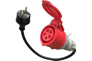 Poppstar 45cm CEE-adapter IP44 (CEE-koppling 16A, 5-pol/Schuko-kontakt: Typ E+F), H07RN-F 3G2.5