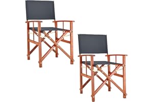 DEUBA Casaria 2X Sillas de Director Antracita Cannes Madera de Eucalipto Certif FSC Silla de Jardín Plegable Exterior