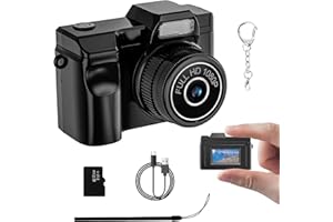 ZMOQNG Mini Kamera - FHD 1080P Mini Retro Digitalkamera - Kleine Taschenformat Foto-Video Kameras mit 16GB Karte - Kompakte Mikro-Kamera tragbarer Video-Recorder für Reisen, Studium und Aufnahmen (Schwarz)
