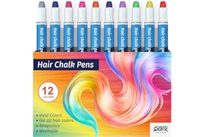 QBIX Set di gessetti per capelli – Kit da 12 pezzi di matite colorate per capelli – Non allergenici e sicuri da usare gessetti per capelli temporanei per bambini, Colori vivaci e materiali non tossici