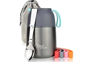 Milu® termo pojemnik 450, 650, 800ml | pojemnik ze stali nierdzewnej utrzymujący ciepło | pojemnik na żywność | pojemnik na żywność utrzymujący ciepło | Thermo Lunchbox | Müsli to go | (Szary, 450ml)