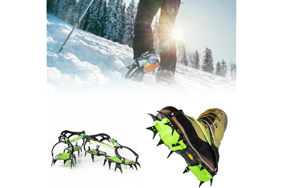 BRS-S1 Pair of 14 Tooth Outdoor Crampons Ski Ice Glacier Cleats Traction Anti Slip Traction Device for Walking Hiking Mountaineering Trekking