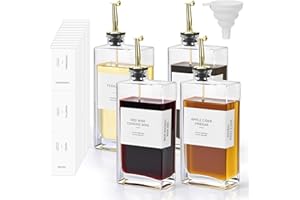 MumdoYAL 4 Piezas 500 ml Aceitera Antigoteo, con Caño Dorado,Aceiteras de Cristal, Botella Dispensadora de Aceite, con Pegatinas Clasificadoras y Embudo Plegable, Apto para Todo Tipo de Líquidos