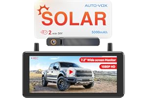 AUTO-VOX 7.2" DVR Portable Solar Rückfahrkamera Kabellos : 2Min Schnellinstallation, 1080P HD, IP69K Wasserdicht Rückfahrkamera Funk für Auto, LKW, Wohnmobil, Anhänger