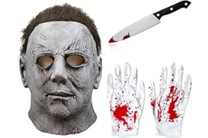 HUTRADE Máscara Michael Myers Halloween - Con guantes y cuchillo de juguete - Látex realista, cabeza completa unisex para adultos, ideal para cosplay, carnaval y fiestas de terror