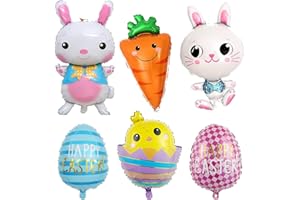 SENIDEA Oversized Easter Balloons 6 Pcs Easter Foil Balloons for Kids, Easter Party Decorations Easter Helium Balloons Bunny Rabbit Chick Easter Eggs Balloons