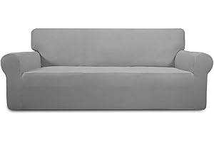 Greatime Stretch Sofa Slipcover 1-Piece Couch Sofa Cover Furniture Protector Soft with Elastic Bottom for Kids, Spandex Jacquard Fabric Small Checks(Oversized Sofa,LightGray)