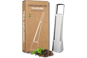 DROSSELMEYER Infuseur à thé en Acier Inoxydable conçu et produit en Suède - Passoire à thé à manche Anti-goutte - Design élégant avec couvercle coulissant micro-perforé - Filtre à thé