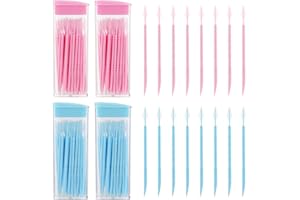 WY LIGHTING LEVEL 200 Stück Kunststoff Doppelkopf Zahnseide Interdental Zahnstocher Bürste Zahnstäbchen Zahnreinigungswerkzeug Tragbare Zahnstocher für Die Mundpflege (Blau,Rosa)