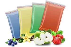 YECNA 4x 200g Aromazucker | Vanille – Apfel - Erdbeere - Blaubeere | 4 Sorten Zucker mit Geschmack für Bunte Zuckerwatte / Zuckerwattemaschine | 800 Gramm gesamt