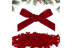 BETESSIN 50pcs Lazo de Terciopelo Rojo 4x4,5cm, Decoración Lazo de Navidad Pequeño para Manualidades Navideños Tarjeta de Felicitación Caja Bolsa Regalo para Fiesta de Navidad