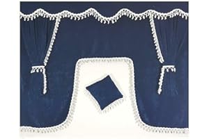 Sertplas Rideaux pour camions Convient pour toutes les marques de camions Décoration d'intérieur Blanc Pompons Bleu