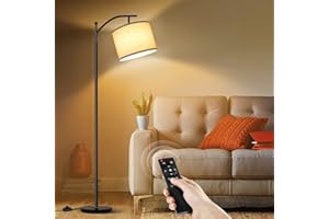 OUTON Dimmable Floor Lamp with Touch Control & Remote & App Control, 3000K-6000K Adjustable Color Temperatures, LED Tall Standing Lamp with Beige Lampshade for Living Room, Bedroom, Office, Black