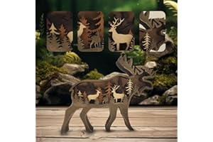 ‎DRAWELRY Drawelry 3D Tiere Holzskulptur Ornament Holz Handwerk Schnitzerei Elefant Wolf Waldtiere Statue Dekoration für Wohnzimmer Schlafzimmer Kinderzimmer Tisch Nachttisch Deko (Elch, Kein Licht)