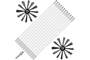 Junhui Kit di Pennello per Pulizia del Camino Spazzole, Spazzola Pulizia Camino con 12 Aste Flessibili da 410 mm e 2 Testa a Pennello Ø150mm per Condizionatore, Camino, Lavatrice, Fornello